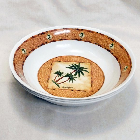 Vintage 1980's-3 Mela-Ware Melamine Hard Plastic 9.75" Bowls/Palm Tree Design - Picture 5 of 10
